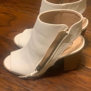 Women's white open toe block heel booties